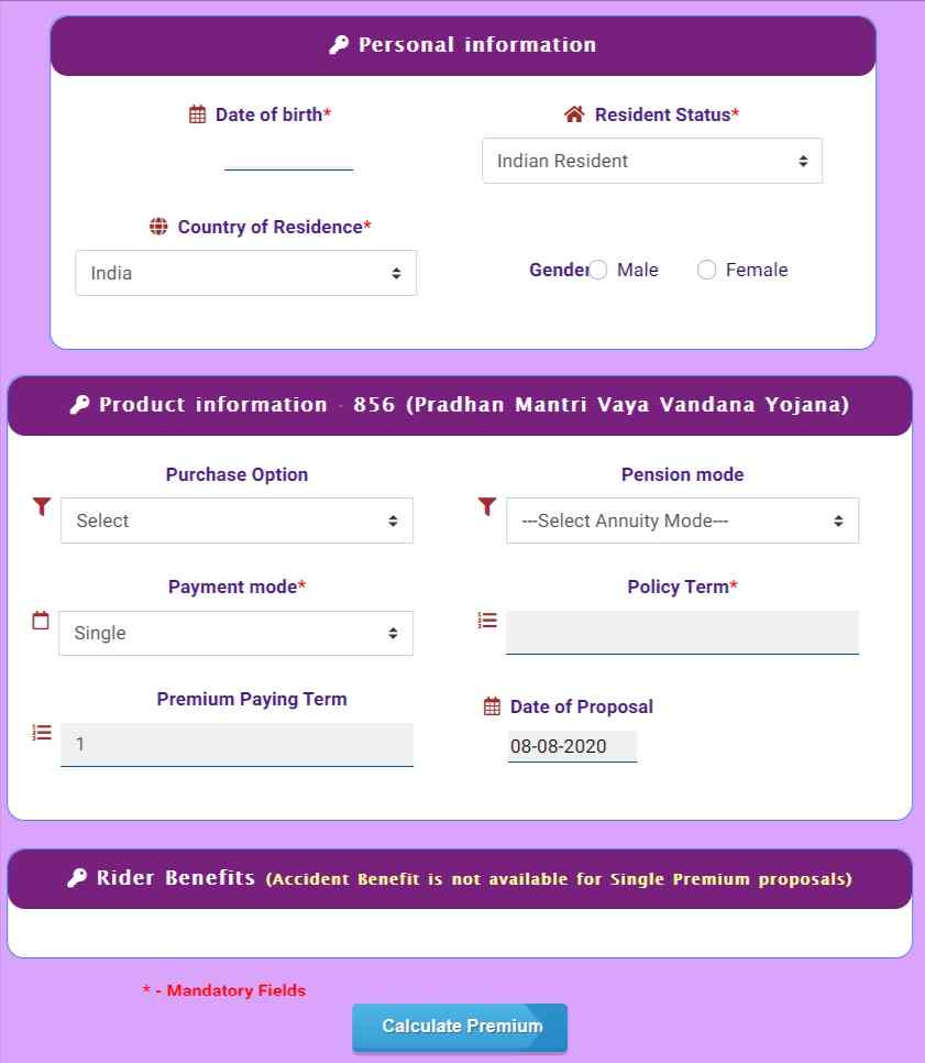 PM Vaya Vandana Pension Yojana Form