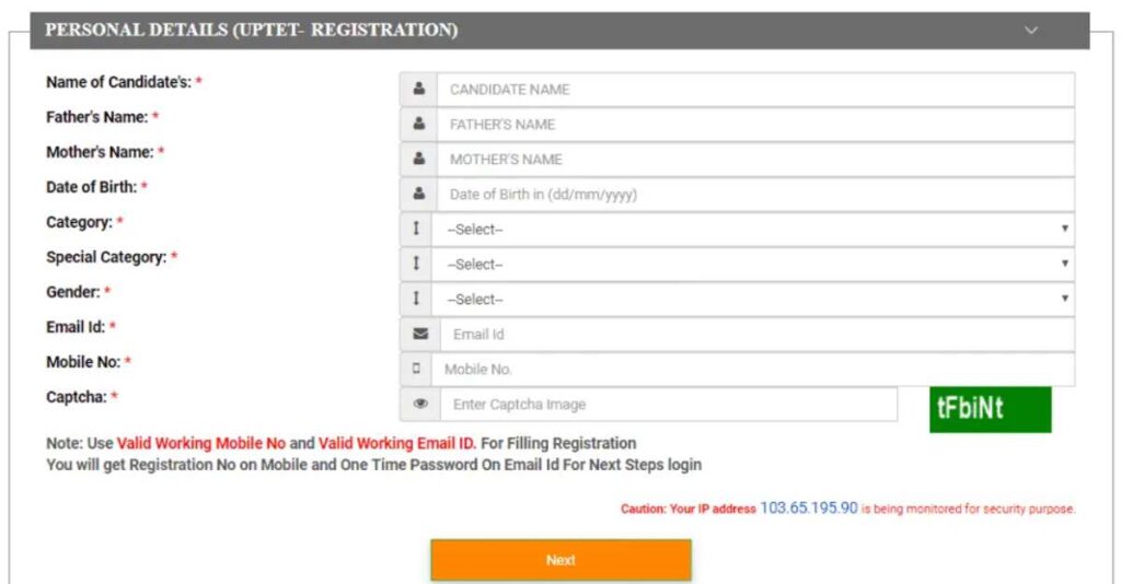 UPTET Exam registration