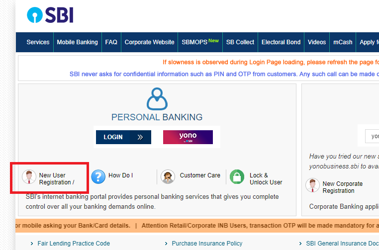 SBI Internet Banking new registration