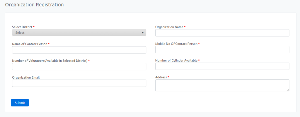 Haryana Oxygen Cylinder Refill Organization Registration Form