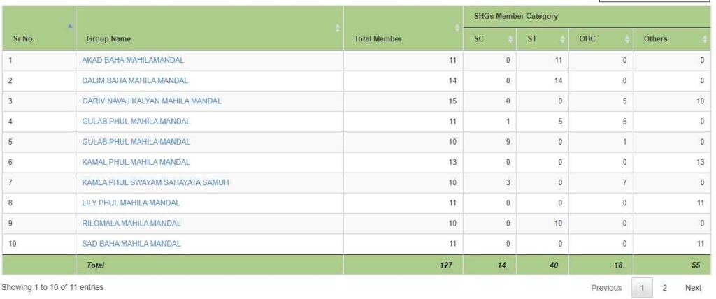 village SHG group list 2021