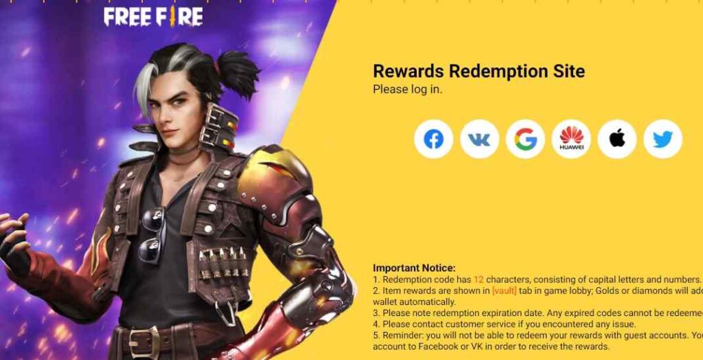 Garena free fire redeem code site