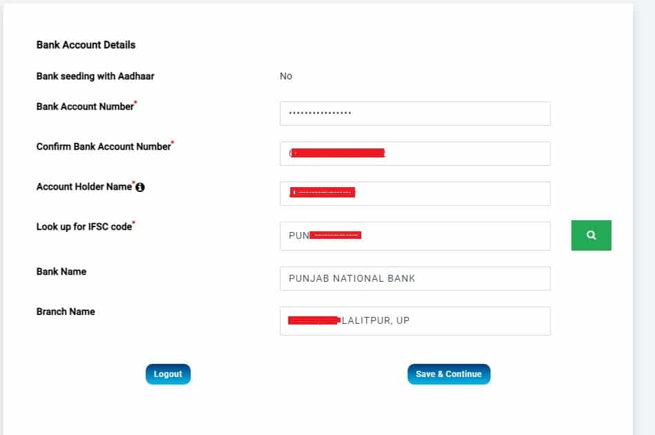 e shram portal bank details